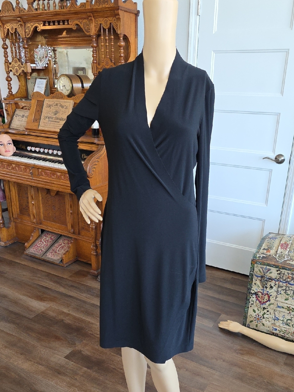 Norma Kamali Black Long-Sleeve Wrap Dress
